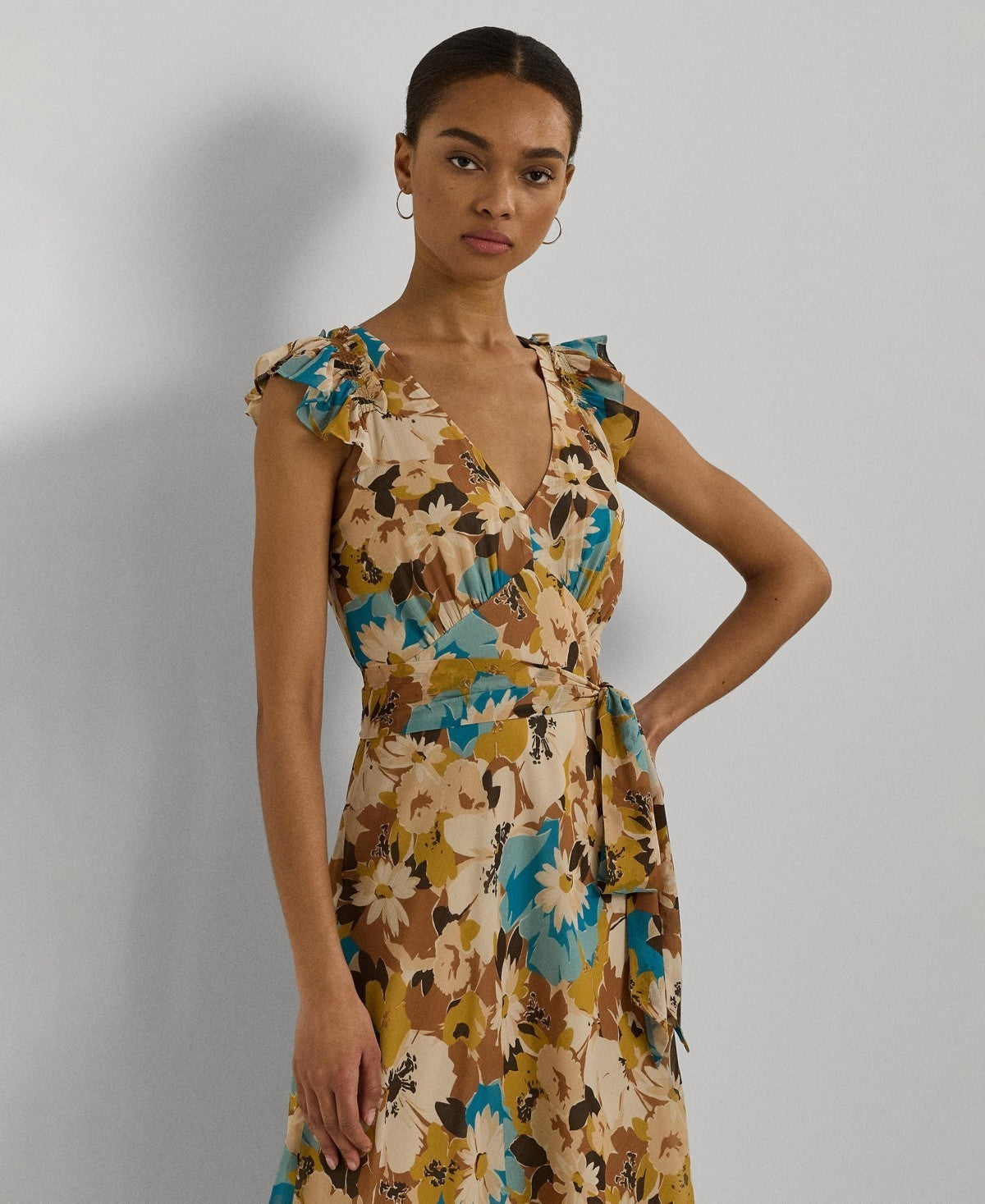 Lauren Ralph Lauren Floral Empire-Waist A-Line Dress Beige Size 6 MSRP $145