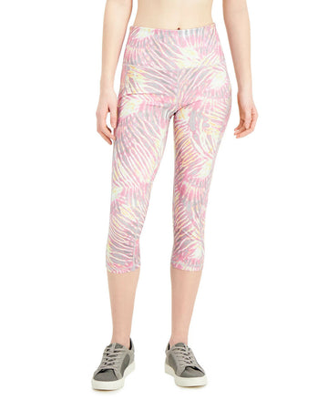 Ideology Tropical-Print Pocket Cropped Leggings Womens pink Size L MSRP $40