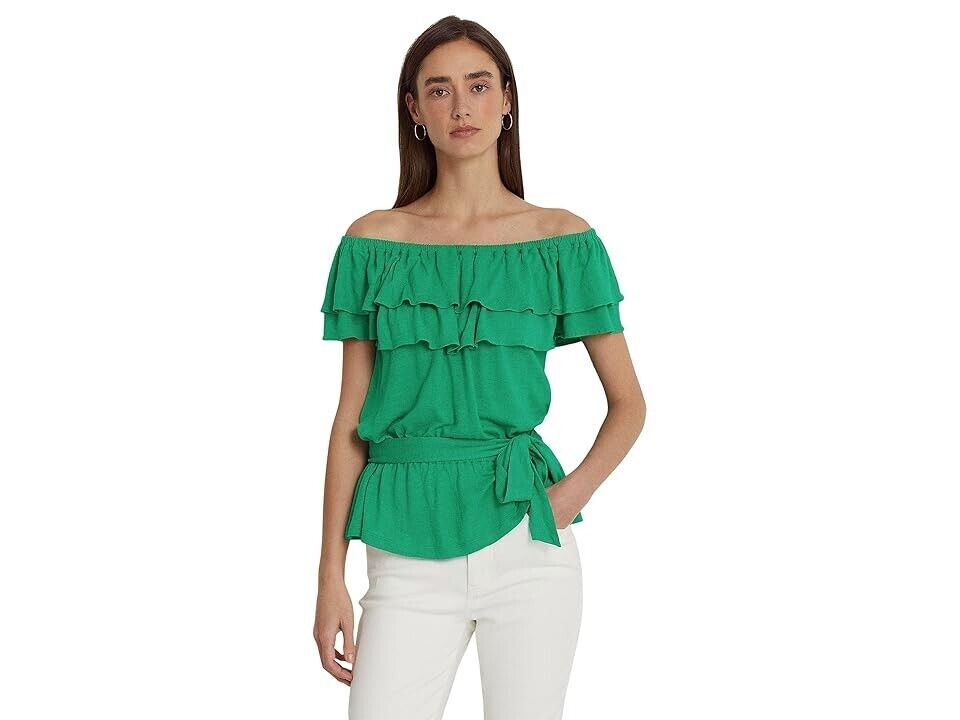 LAUREN Ralph Lauren Women Jersey Off-the-Shoulder Top Green Size XL MSRP $115