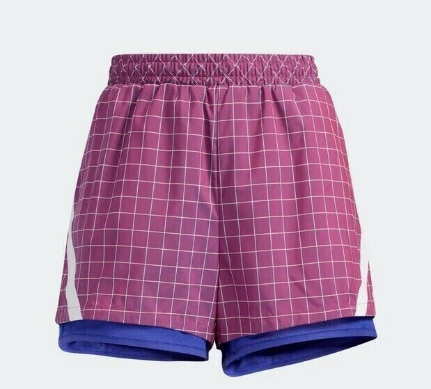 adidas Women's PrimeBlue Plaid Ripstop Shorts Purple Size L MSRP $50