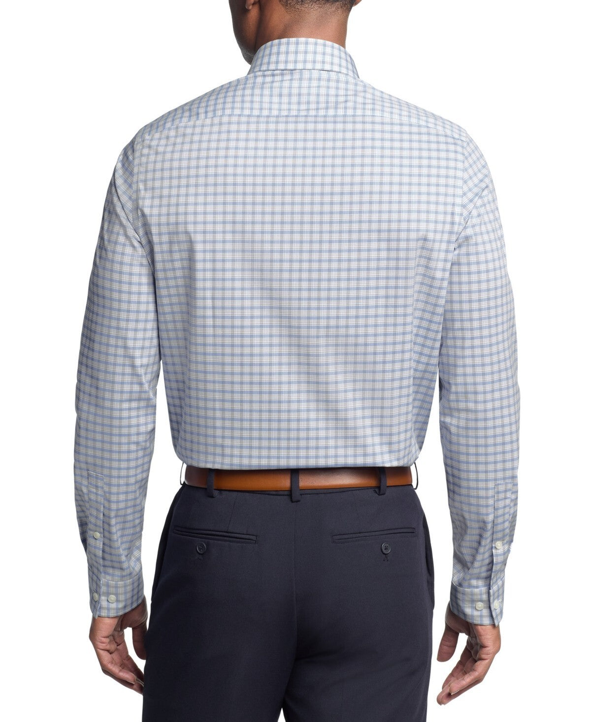 Michael Kors Comfort Stretch Check Dress Shirt Blue Size 18x34/35 MSRP $90