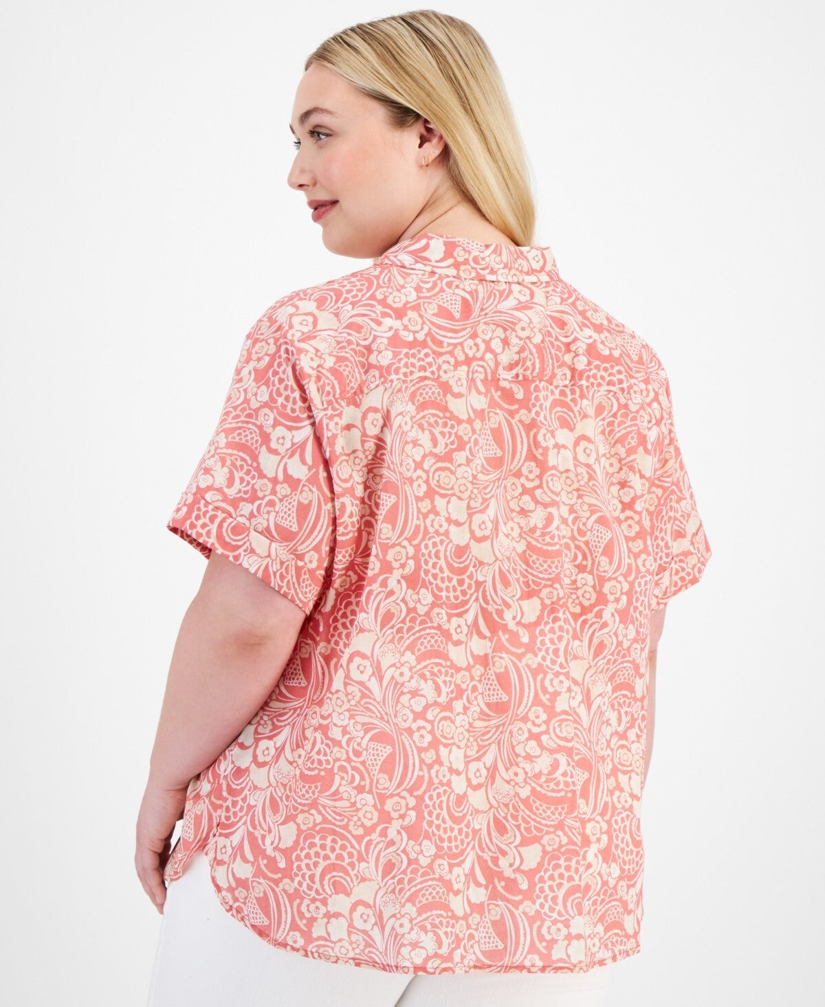 Tommy Hilfiger Cotton Cuffed-Sleeve Camp Shirt Mineral Red Plus Size 2X MSRP $60