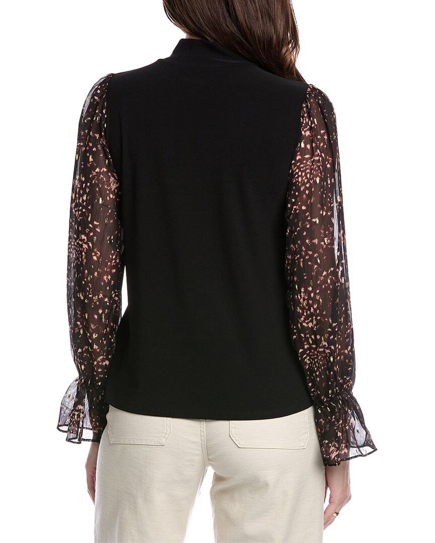 CeCe womens Mixed Media Mock Neck Top, Size S Black MSRP $69