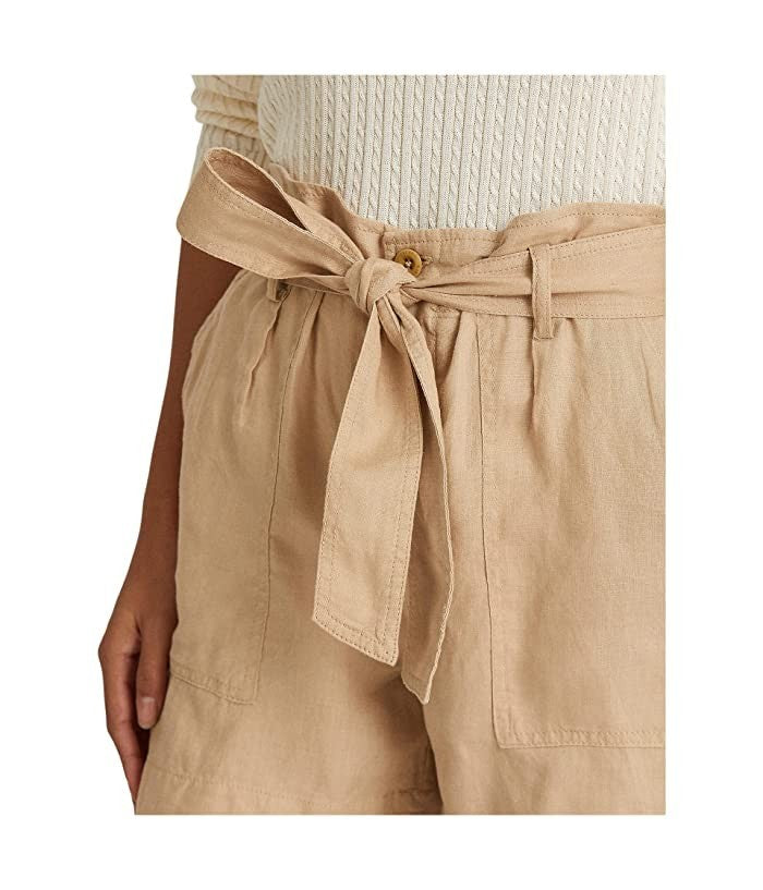 Lauren Ralph Lauren Women's Belted Linen Shorts Tan Brown Size 16