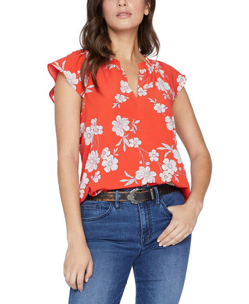 Sanctuary Garden-Print Top Womens red Size XXL MSRP $84