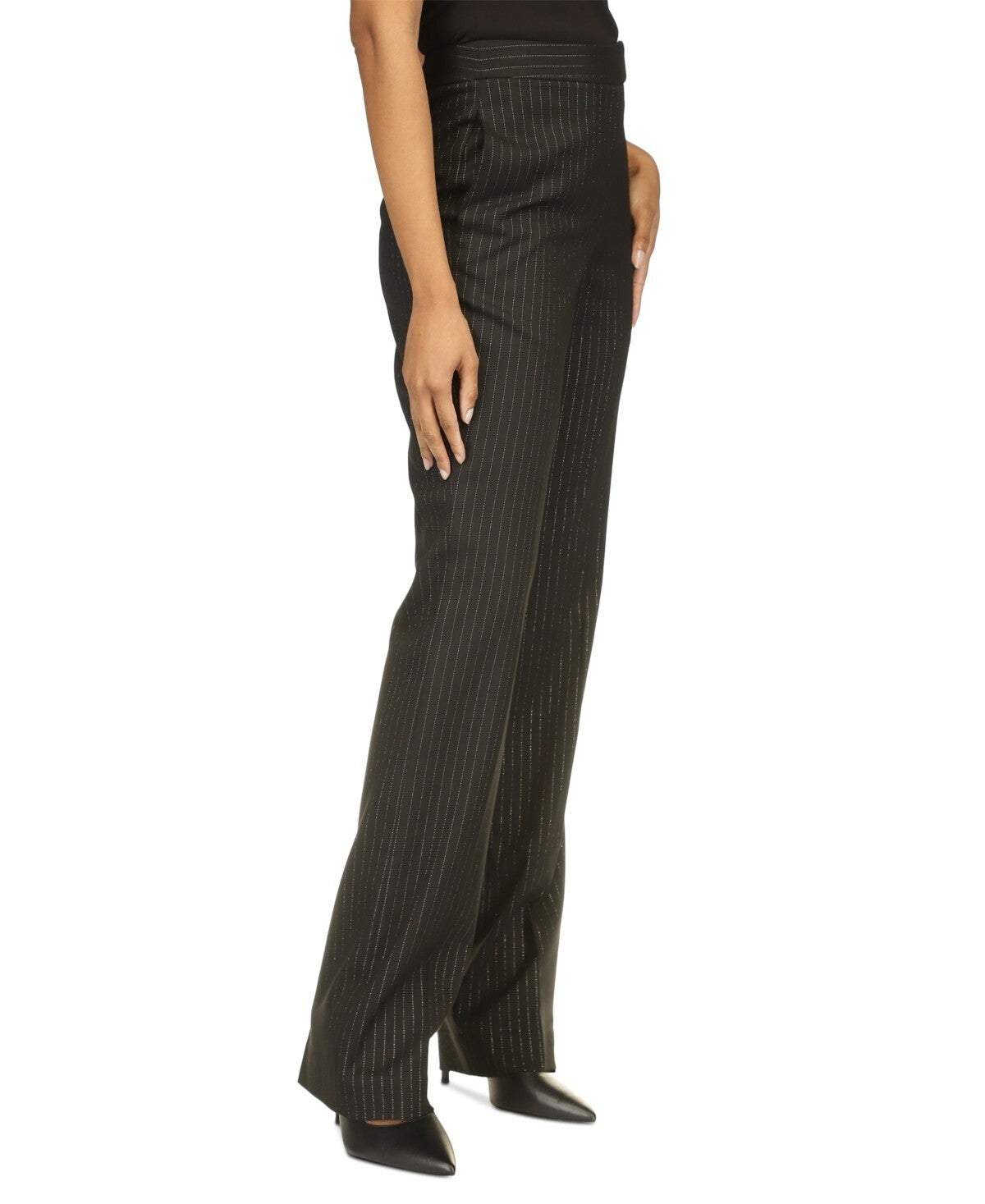 Michael Kors Women's Pinstriped Boot-Cut Trousers Black Size 10 MSRP $155