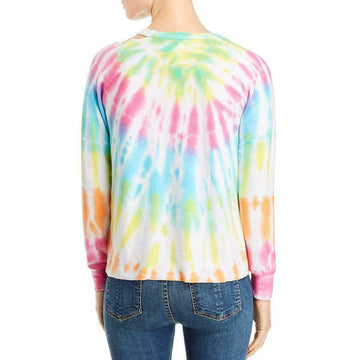 Chaser Womens Tie-Dye Cut Out Sweatshirt Top Shirt Size L Green Pink MSRP $79