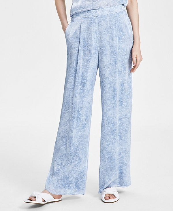 Michael Kors Women's Petal Front-Pleat Wide-Leg Pants Blue Size XL MSRP $135
