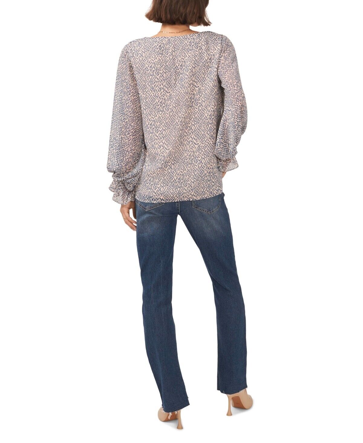 Vince Camuto Women's V-neck Blouson Sleeve Blouse Blue Size M MSRP $79