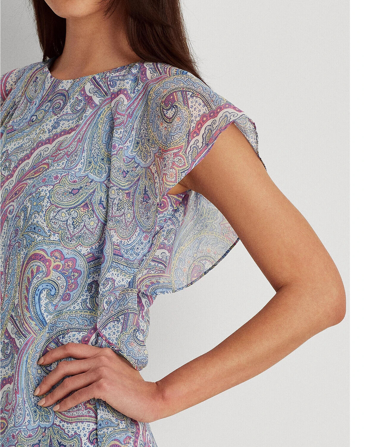 Lauren Ralph Lauren Womens Ruffled Georgette Shift Dress blue Size 16 MSRP $125