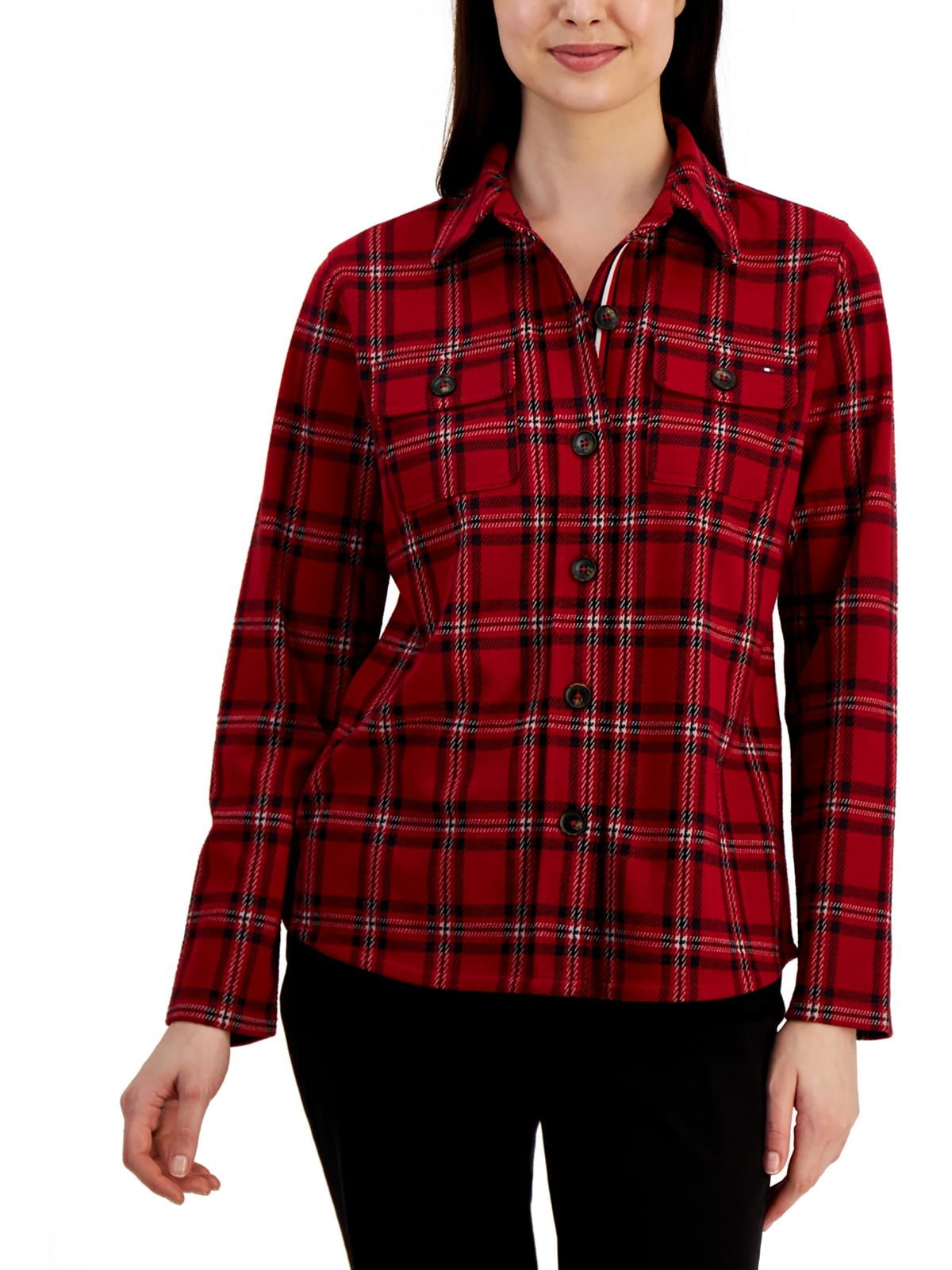 Tommy Hilfiger Womens Flannel Plaid Button-Down Top Red Size XS