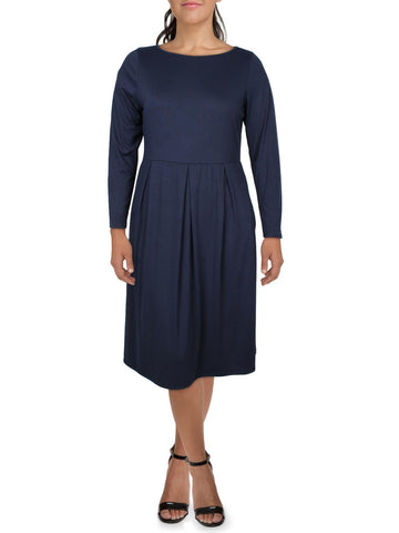 24seven Comfort Apparel Womens Plus Pleated Midi Dress Size 2X Navy