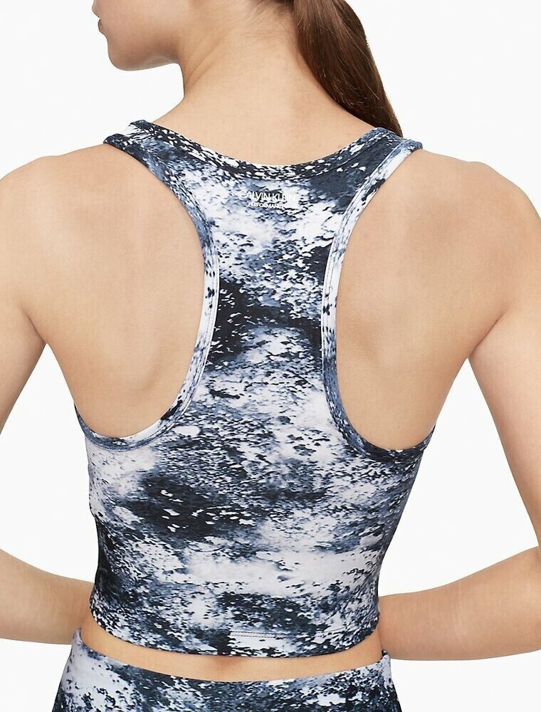 Calvin Klein Womens Printed Racerback Cropped Tank Top blue Size L MSRP $50