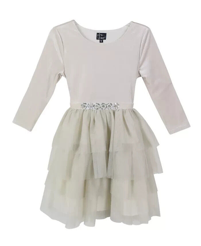 Pink Violet Big Girls Velvet Bodice Shimme Ivory Size 16 MSRP $84