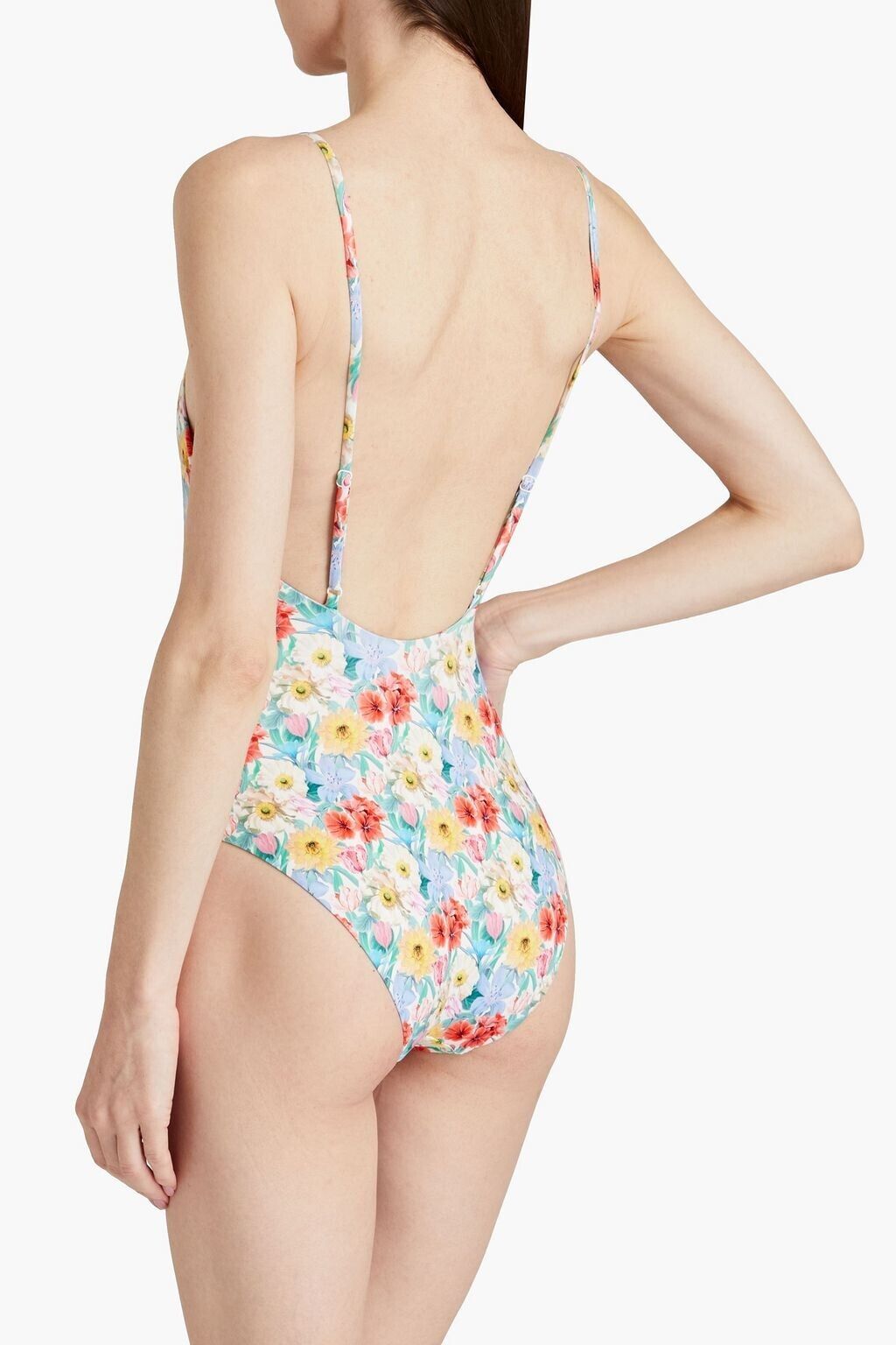 ONIA Juliette embellished floral-print swimsuit One piece Blue Size M MSRP $245