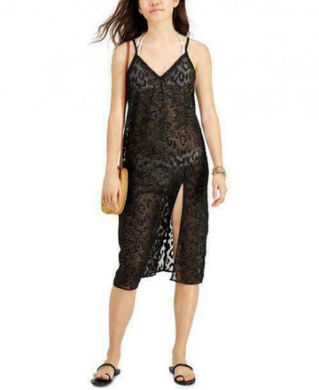 Miken Juniors' Lurex Animal-Print Cover-up dress womens black Size XS MSRP $34