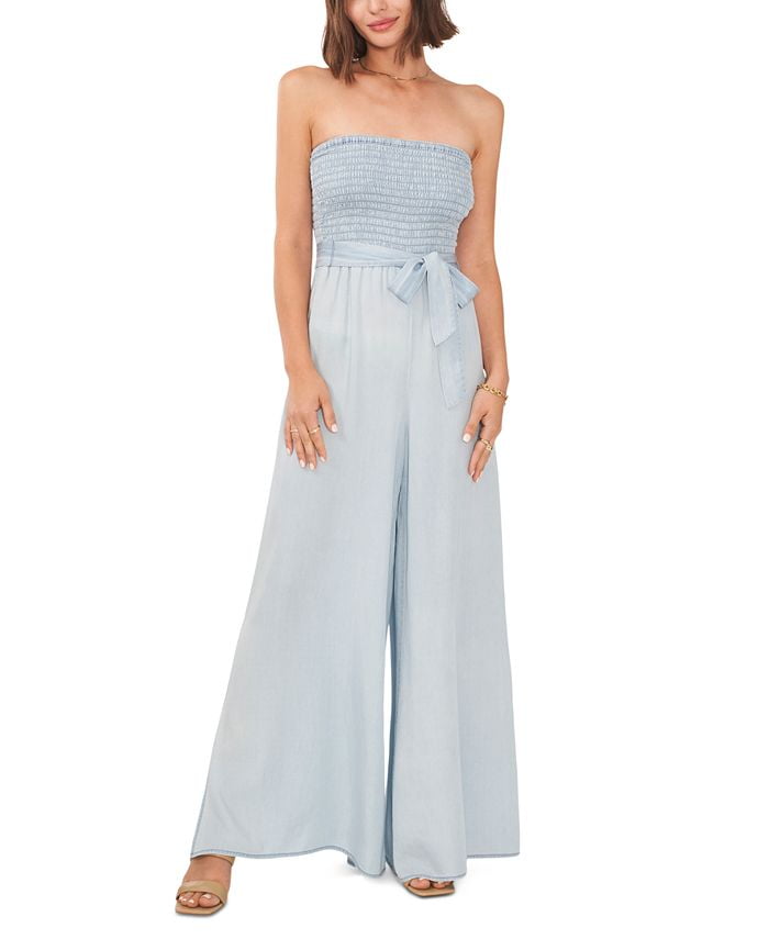 Vince Camuto Women's Smock Bodice Wide Leg Jumpsuit Blue Size XS