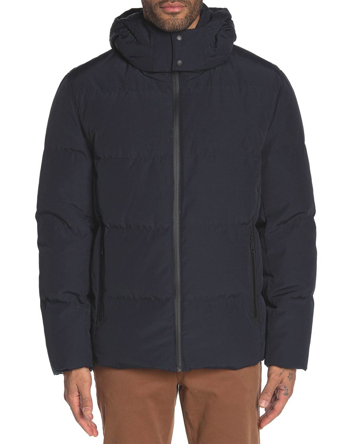 Cole Haan Signature Mens Hooded Zip Puffer Down Jacket Size L Navy