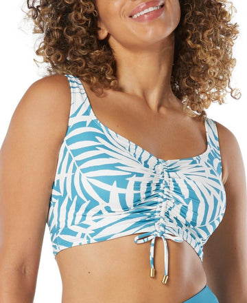 Coco Reef Women's Elevate Palm-Print Shirred Bikini Top Blue White Size 34DD $84