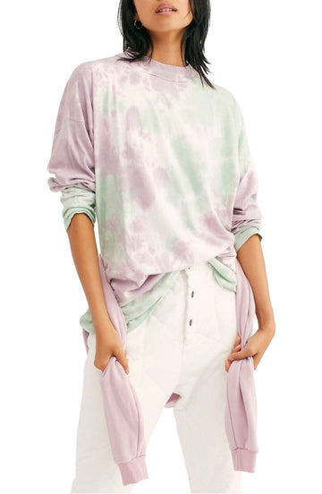 Free People Be Free Tie-Dye Tee tunic Size Small Purple Green MSRP $58