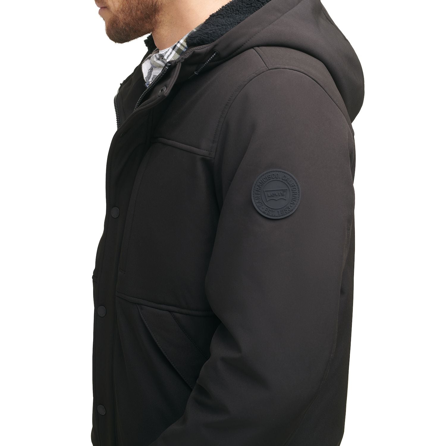 Levi Strauss & Co. Mens Sherpa Lined Hooded Soft Shell Jacket Black Size XL