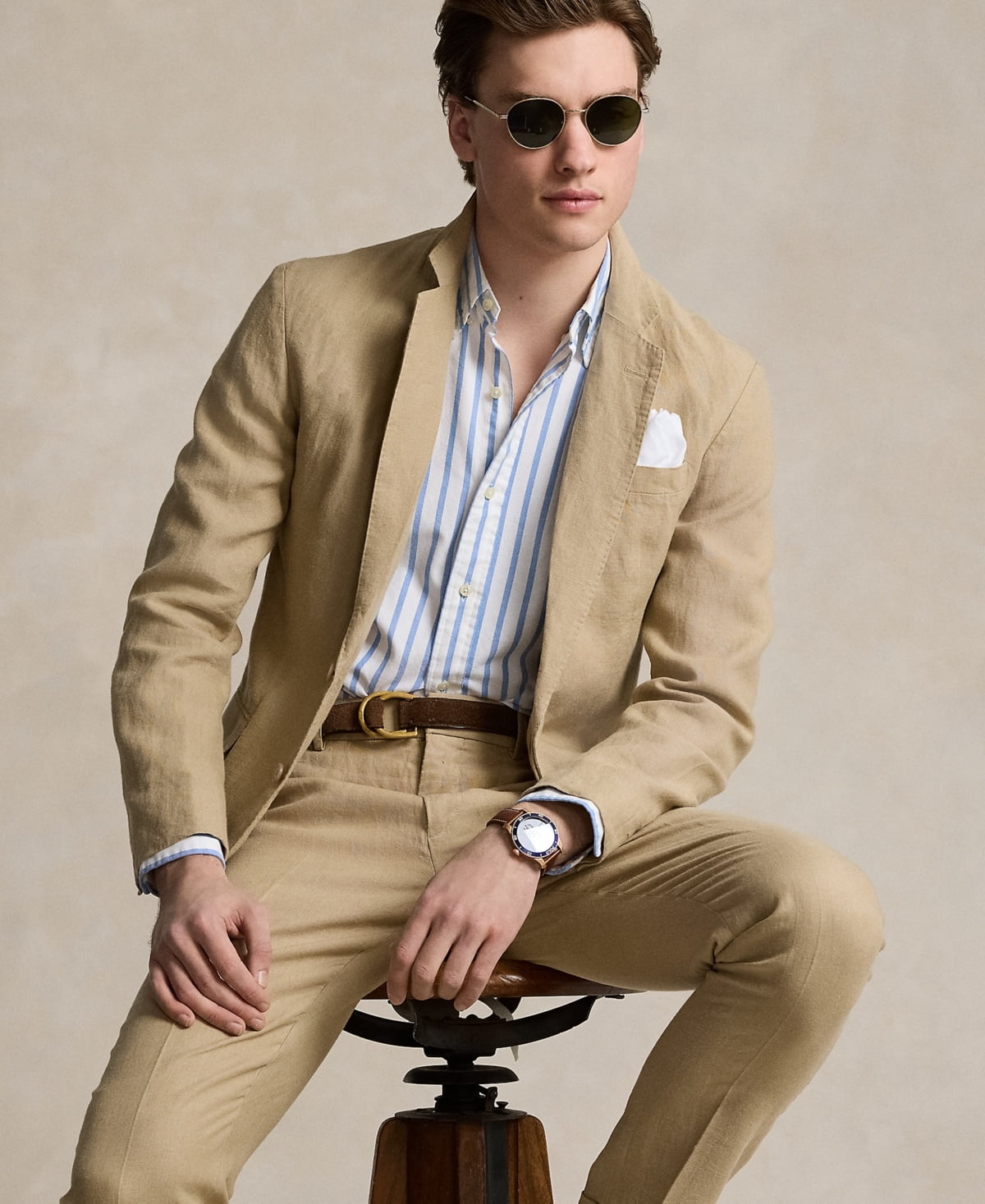 Polo Ralph Lauren Men's Soft Modern Linen Suit Jacket Sport Coat 46L Tan Beige