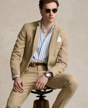 Polo Ralph Lauren Men's Soft Modern Linen Suit Jacket Sport Coat 46L Tan Beige