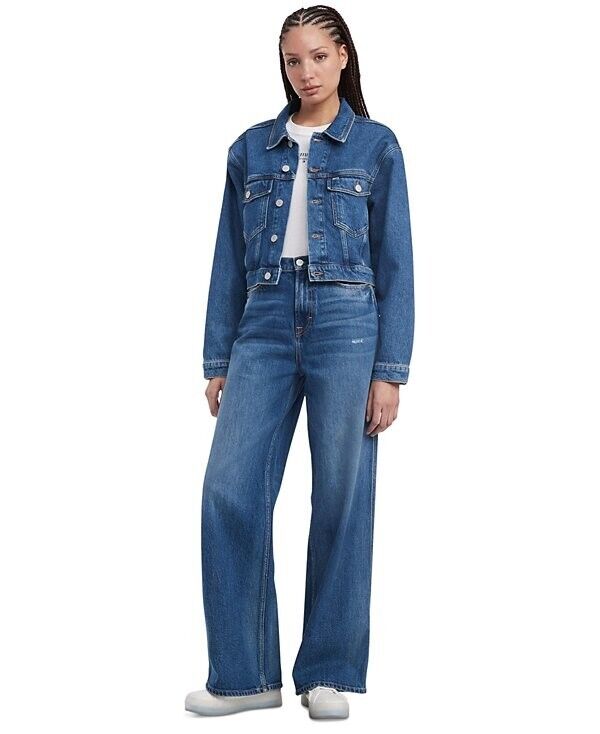 Tommy Jeans Women's Claire Cropped Denim Flag Jacket Blue Size L MSRP $149