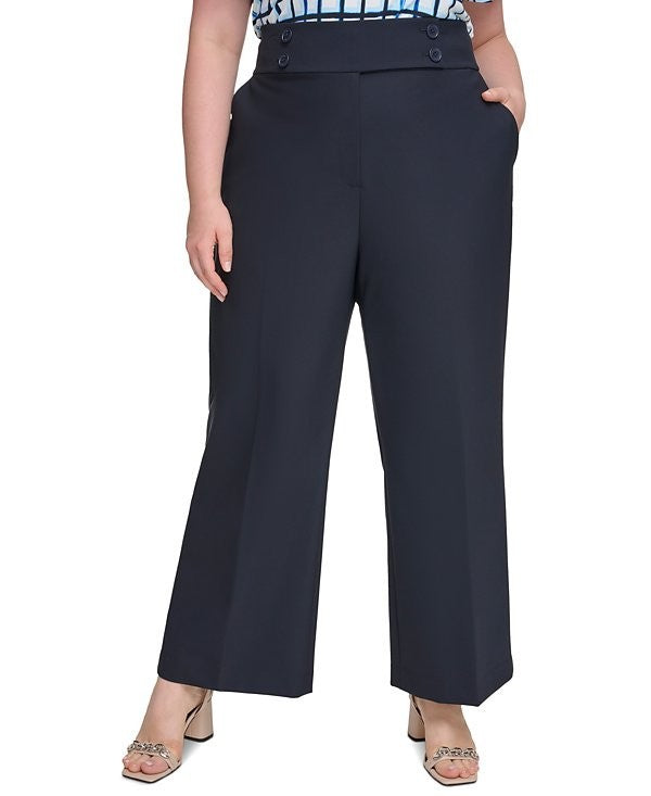 Calvin Klein Plus Size 22W Scuba-Crepe Wide-Leg Pants Black $109