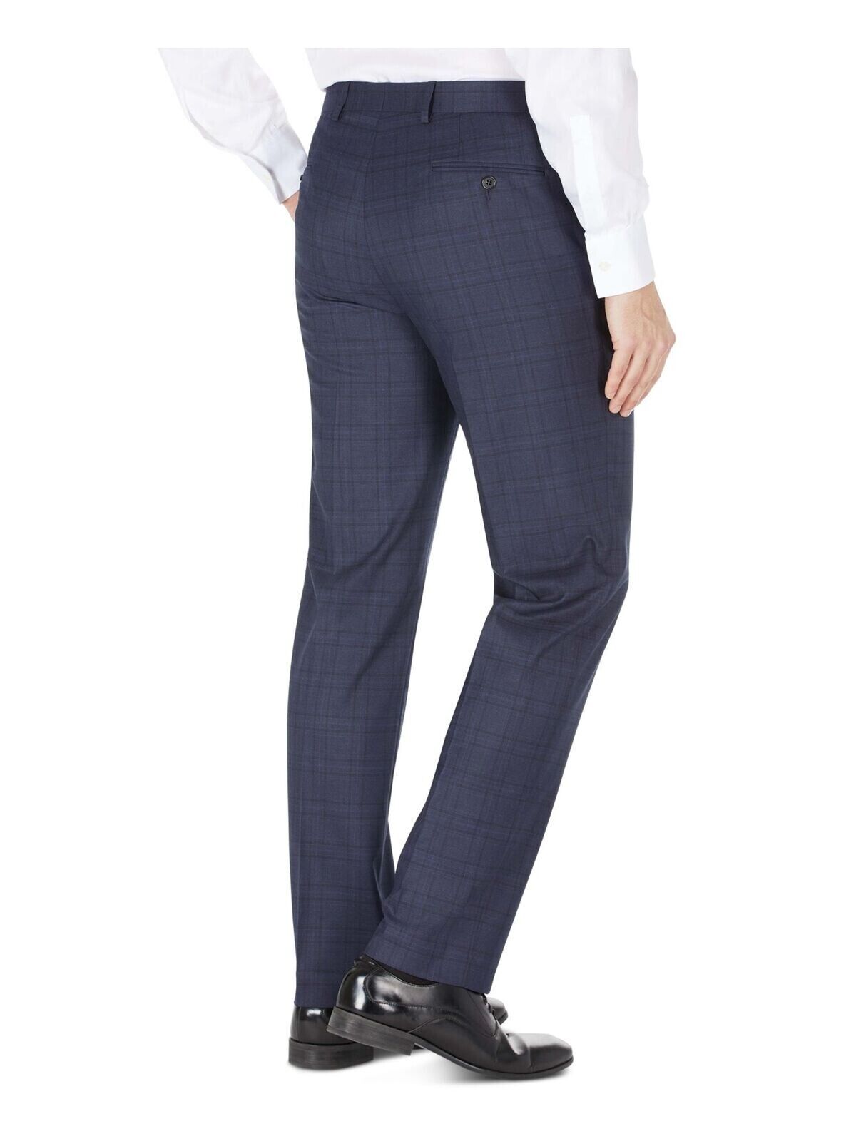 Ralph Lauren Mens Norton Navy Flat Front Stretch Plaid Pants Size 33X32 MSRP $95