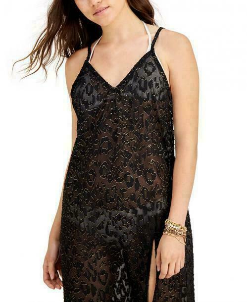 Miken Juniors' Lurex Animal-Print Cover-up dress womens black Size XS MSRP $34