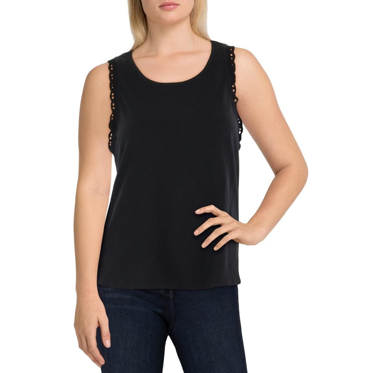 Lucky Brand Womens Lace-Trim Swing Tank Top Jet Black Size M