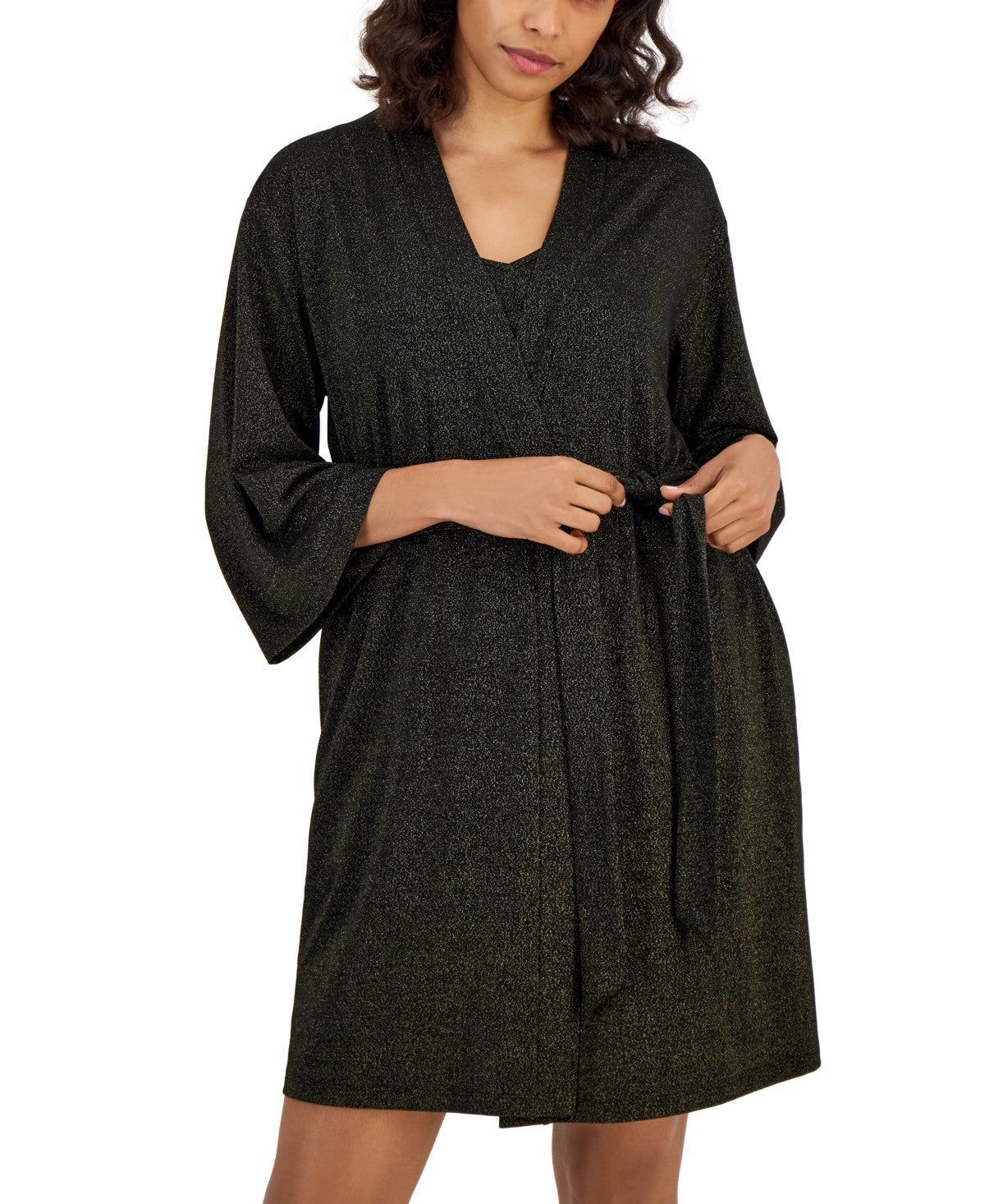 I.N.C. Women's 2-Pc. Sparkle Robe & Chemise Set Lime Green Size M MSRP $90