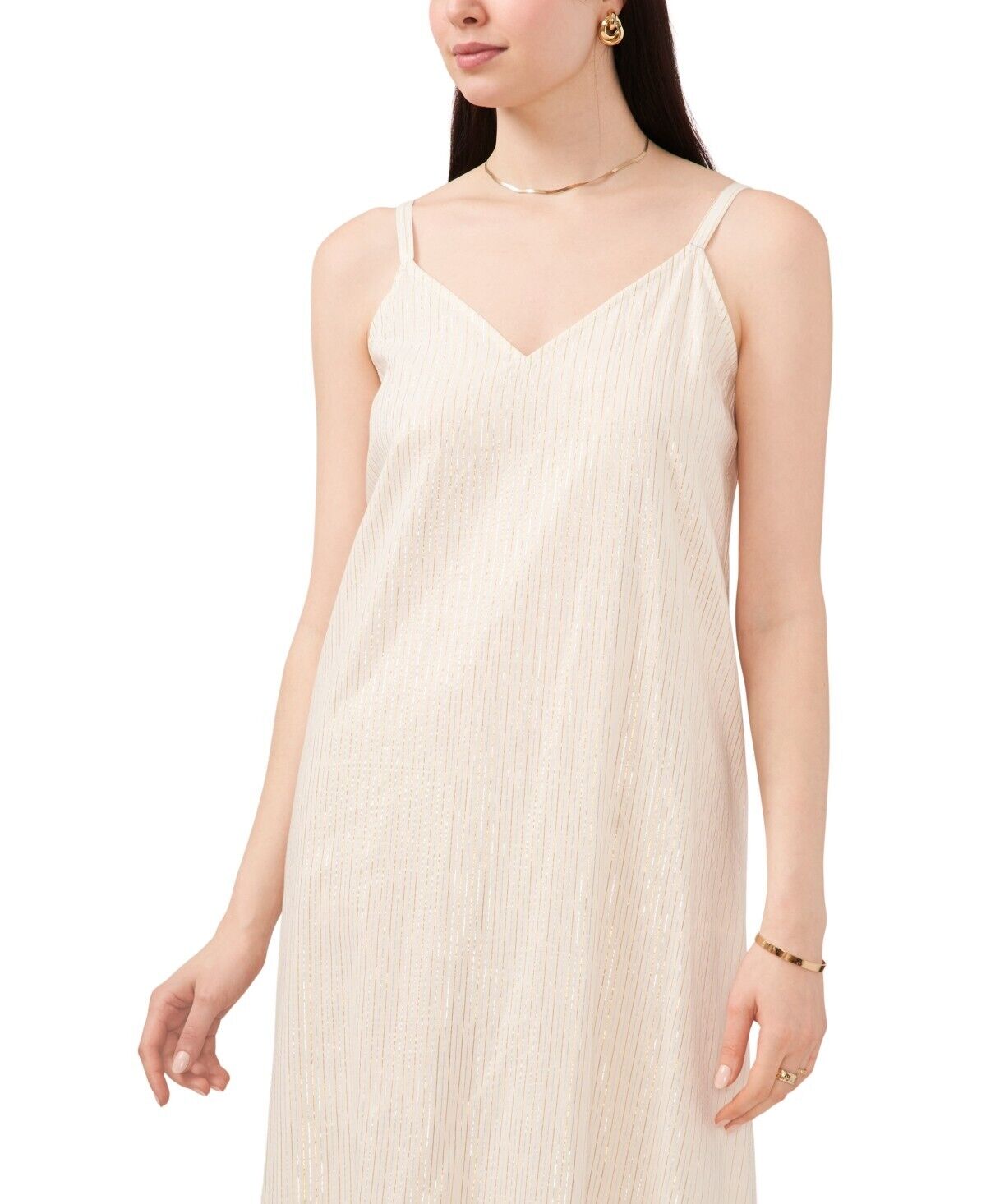 Vince Camuto Women Metallic-Stripes Maxi Dress Ivory Size XXS MSRP $129