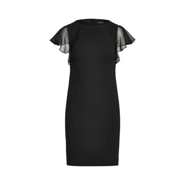 Lauren Ralph Lauren Crepe Flutter Sleeve Dress Black Size 12 MSRP $135