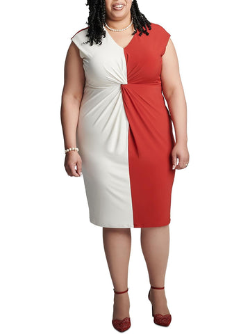 Kasper Womens Plus Colorblock Work Wear Midi Dress Plus Size 2X