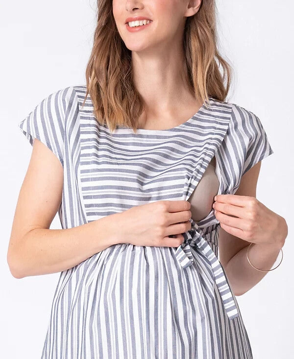 Seraphine Women's Maternity Nursing Dress Gray White Size 2 MSRP $85