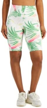 Ideology Women's Pastel Palms Bike Shorts, Green Pink Size XS