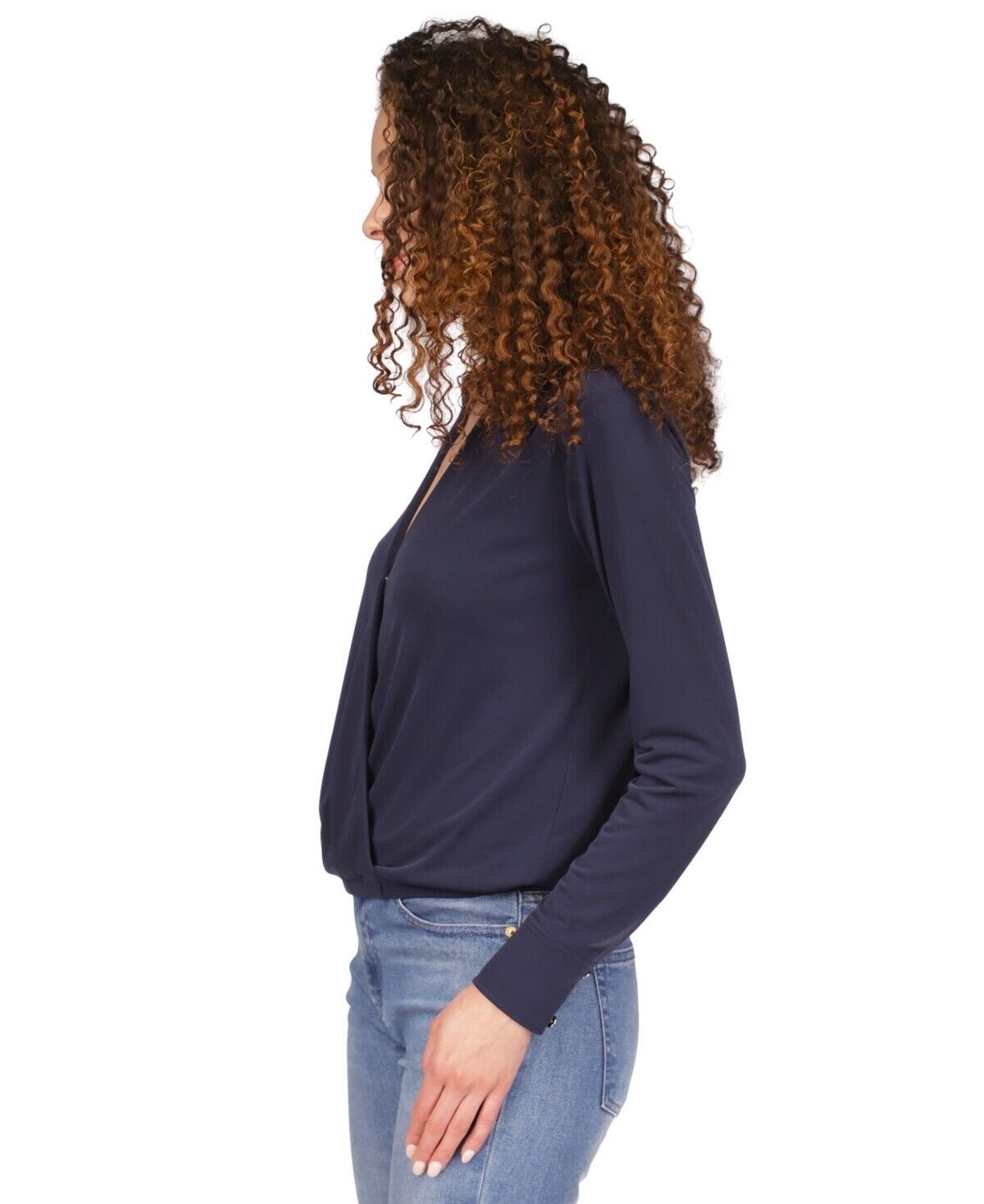 Michael Michael Kors Women's Solid Collared Faux-Wrap Top Navy Size XL MSRP $88