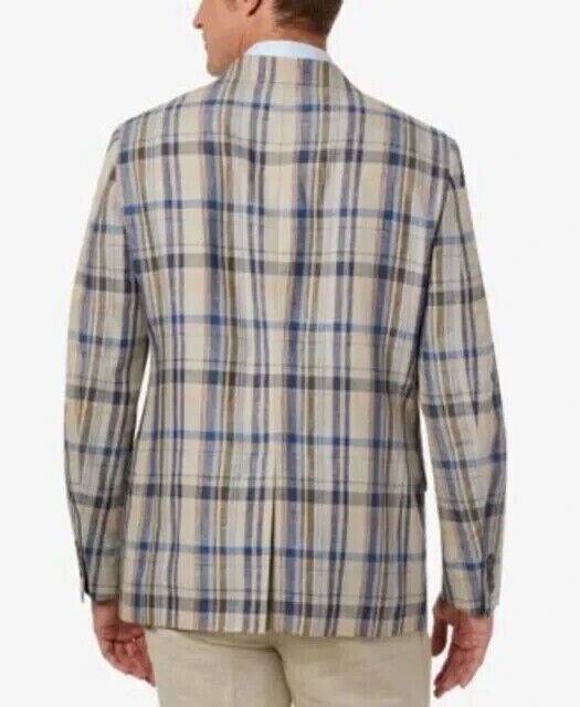 LAUREN RALPH LAUREN Ultraflex Stretch Linen Blazer Beige Blue Size 42R MSRP $295