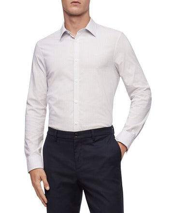 Calvin Klein Mens Stretch Dobby Stripe Button Shirt white blue Size L MSRP $70