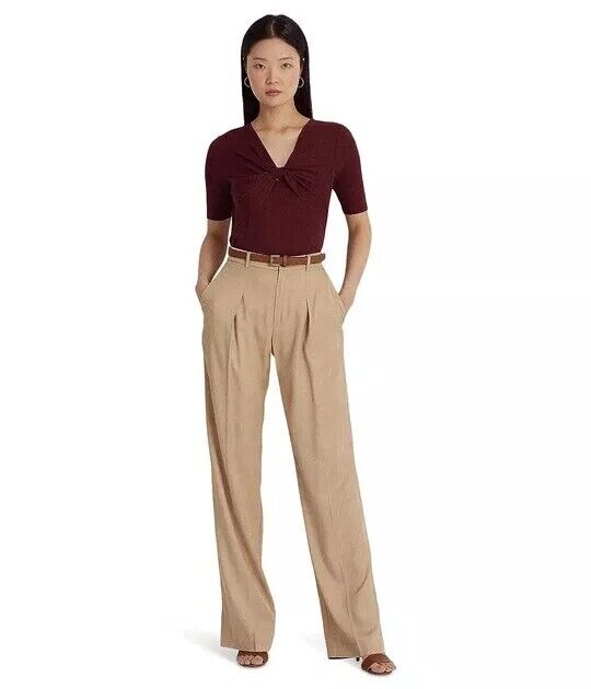 LAUREN RALPH LAUREN Twist-Front Rib-Knit Cotton-Blend T-Shirt Red Size XXL $90