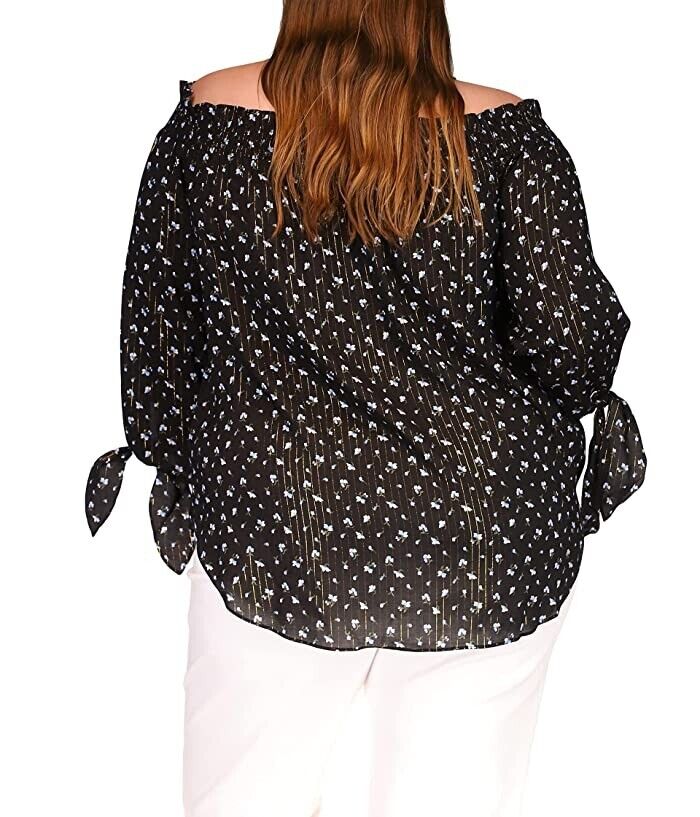 Michael Kors Plus Size 0X Off-the-Shoulder Top Blouse Black MSRP $98