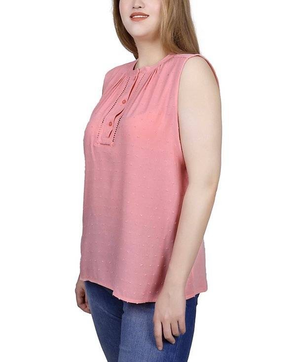 NY Collection Petite Sleeveless Swiss Dot Blouse Top Pink Size PM