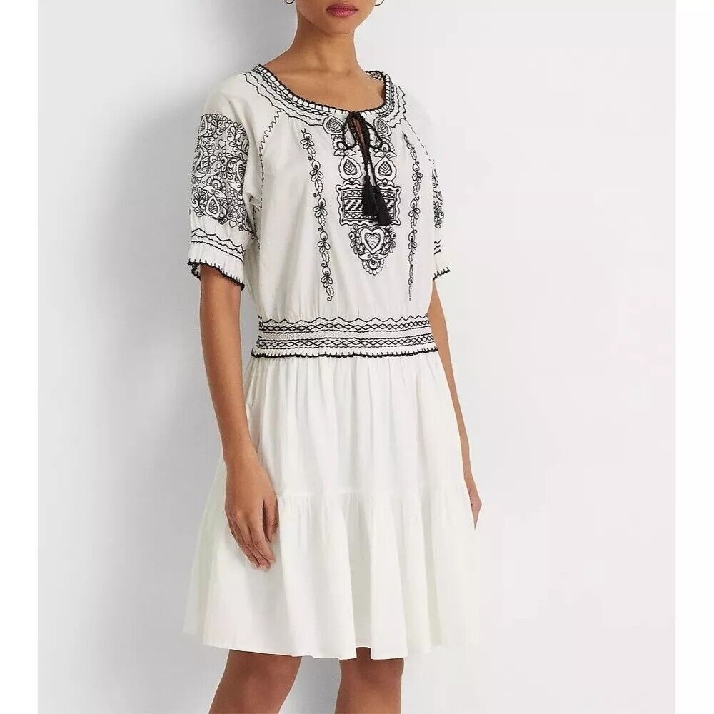 Lauren Ralph Lauren Embroidered Cotton Voile Dress White Size 14 MSRP $225