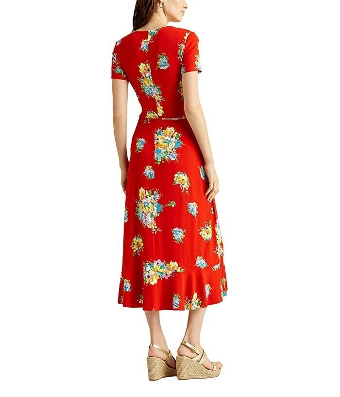 Lauren Ralph Lauren Floral a-Line Sleeve Dress Red Size XS MSRP $155