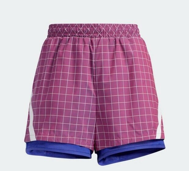 adidas Women's PrimeBlue Plaid Ripstop Shorts Purple Size M MSRP $50