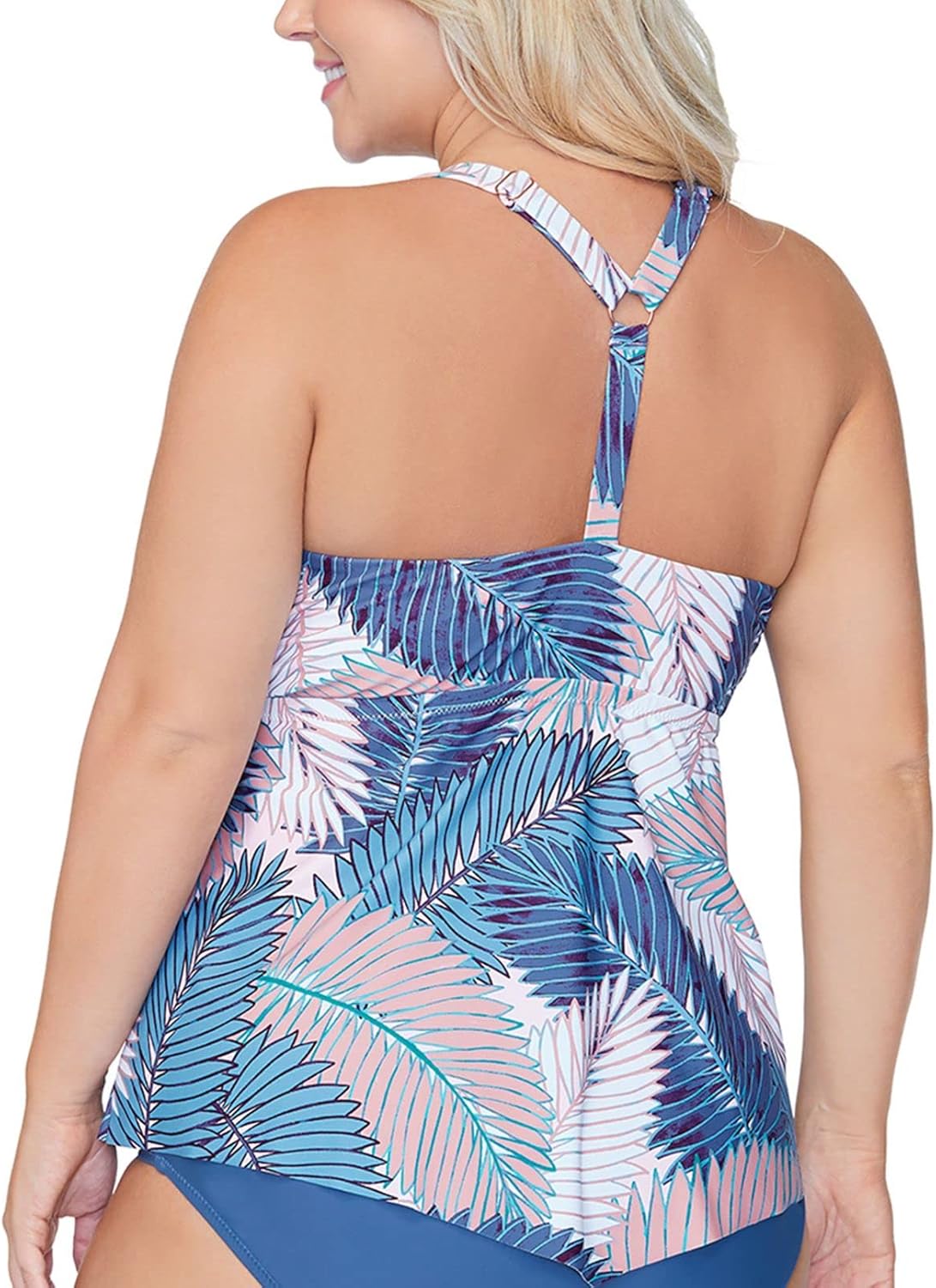 Raisins Curve Women's Plus Size 22W Puerto Palm Trinidad Tankini Swim Top Blue