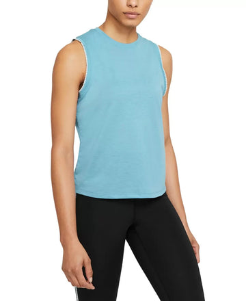 Nike Women's Crochet-Trimmed Yoga Tank Top Blue Size S MSRP $40