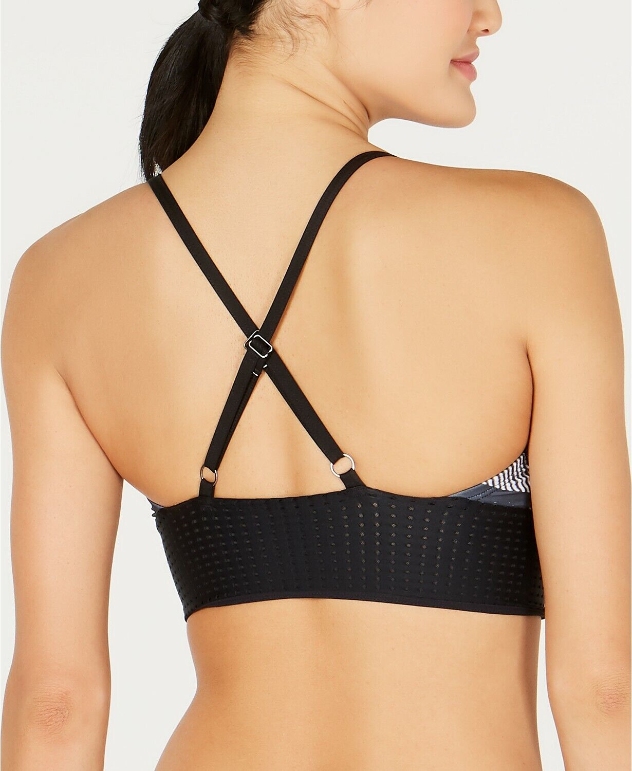 Nike Women Line Up Printed Cross-Back Long-Line Bikini Top Black Size S $64